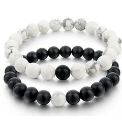 Mens Beaded Marble Bracelet Yin Yang Energy